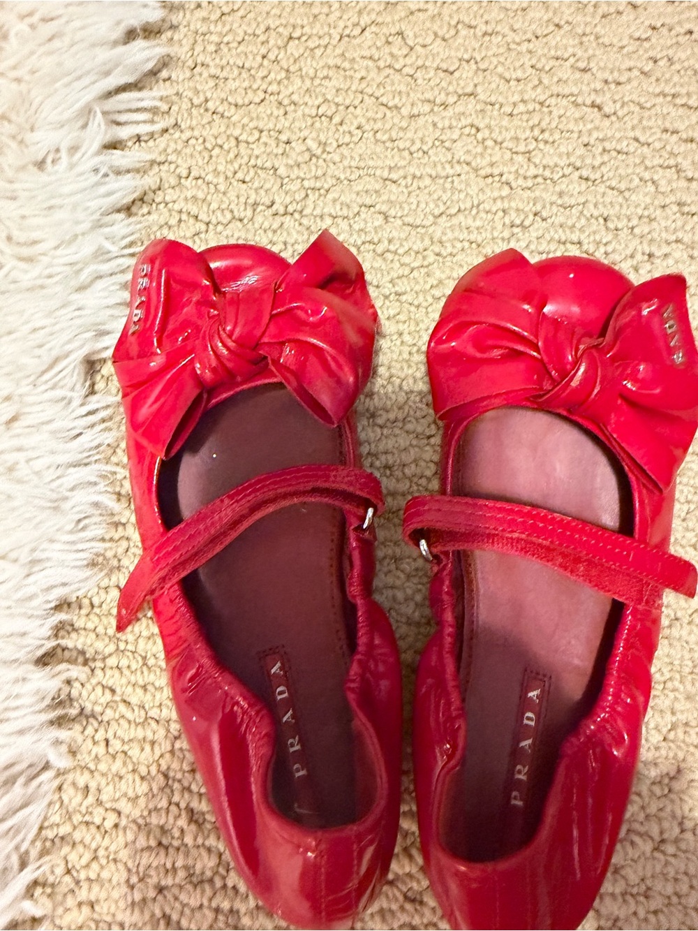 Prada Kids Red Patent Bow Mary Janes